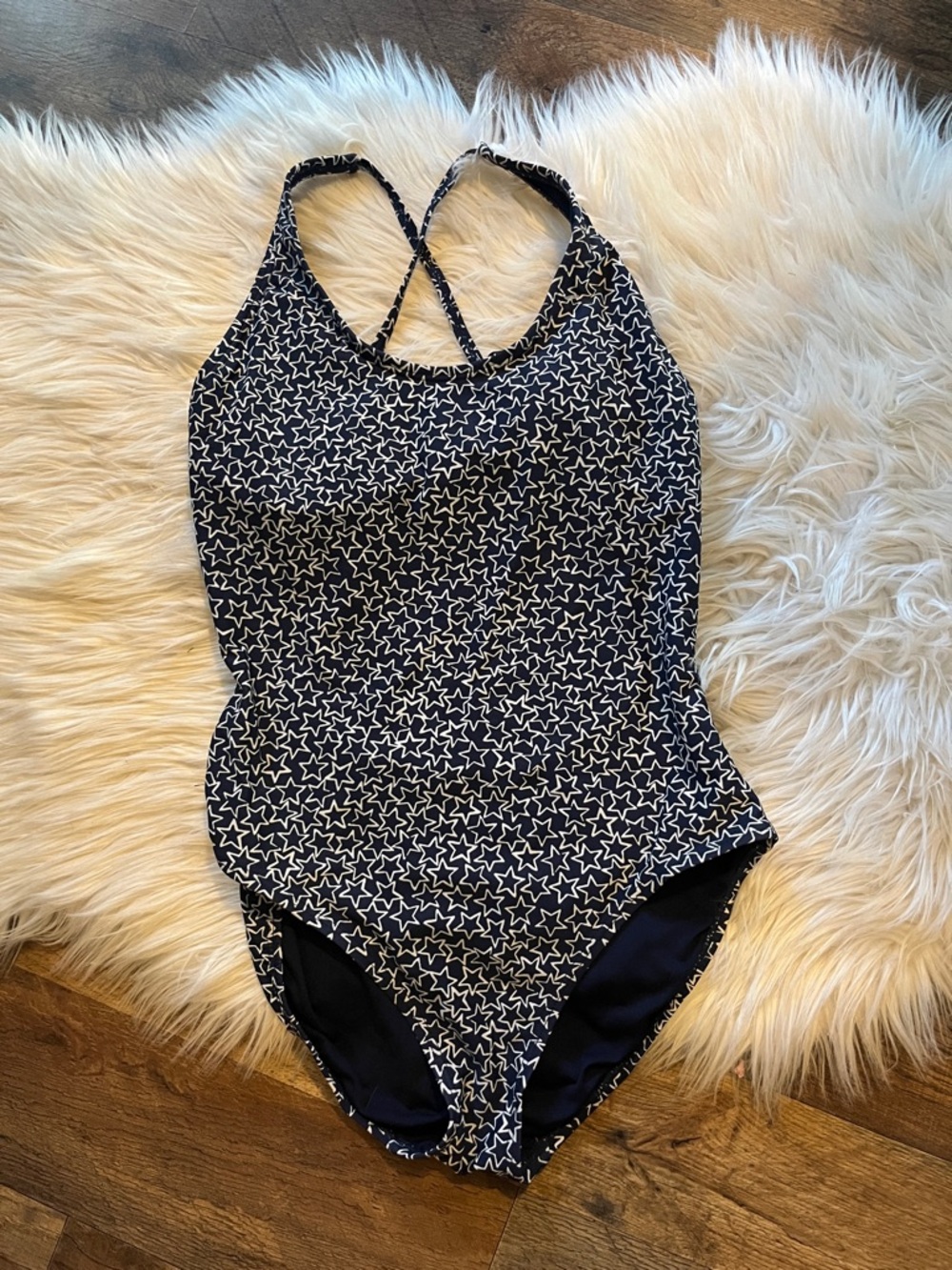 Gap Navy Star Print One Piece Swimsuit Criss Cross Back Size Small